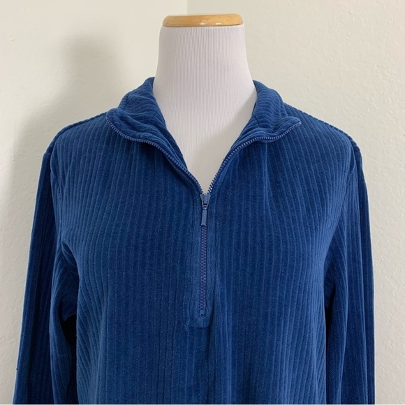 Vintage Ribbed Velour Blue 3/4 Zip Long Sleeve Shirt Sz S Mock Neck - Picture 15 of 17